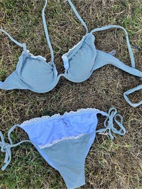 ✨Gingham Ruffle Trim Two-Piece Green Bikini Set